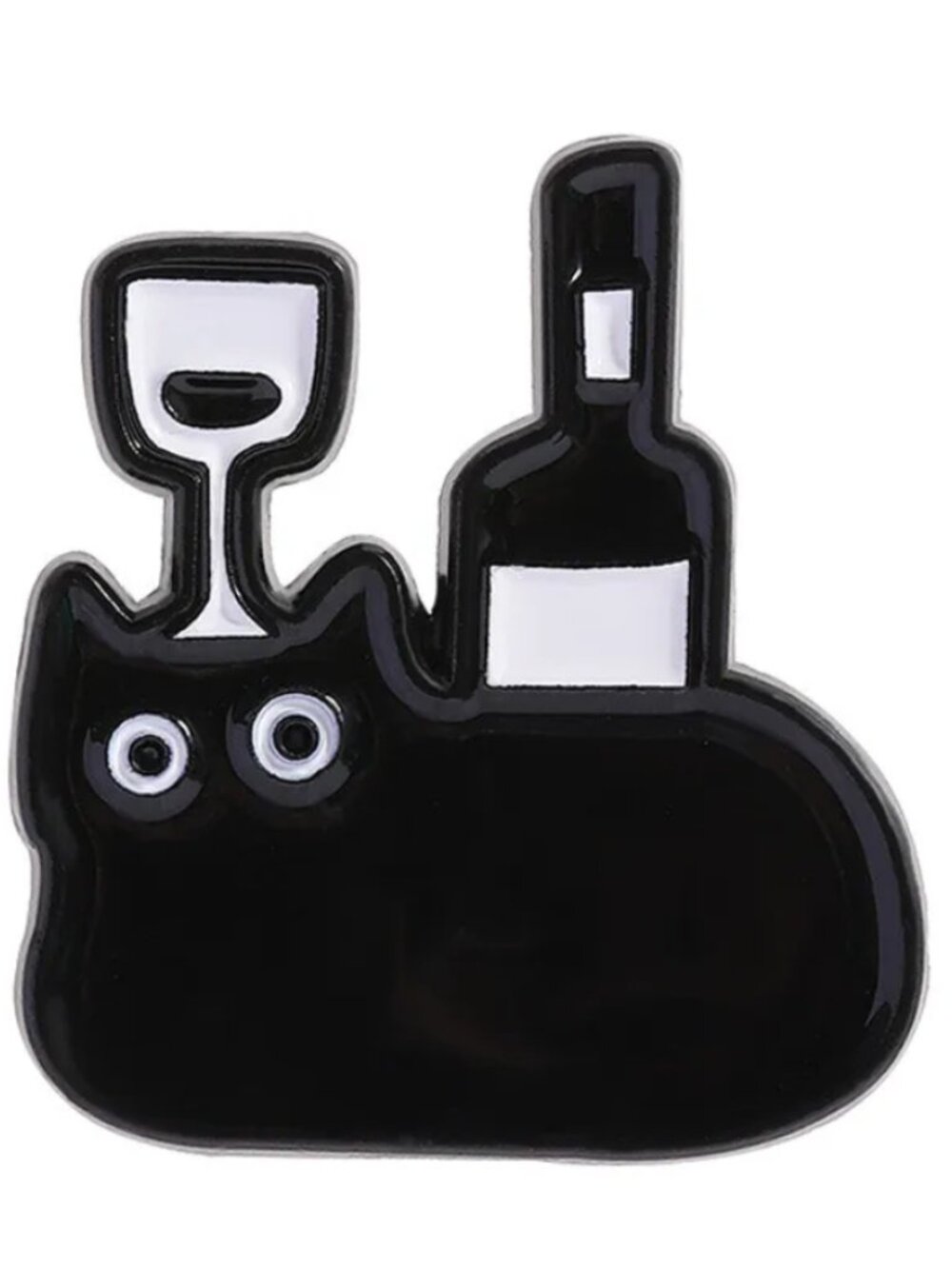 Black Cat Wine Lover Enamel Pin – Cute Minimalist Cat & Wine Bottle Brooch Lapel